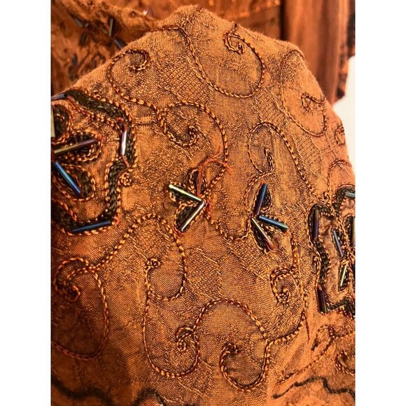 Retro Floral Beaded Boho Top Orange L Indie Hippie Western Folk Artsy Funky 80s - Picture 15 of 16